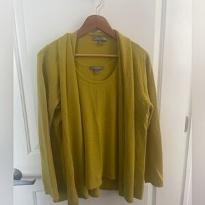 Nieman Marcus yellow cashmere tank top and cardigan sweater set size L